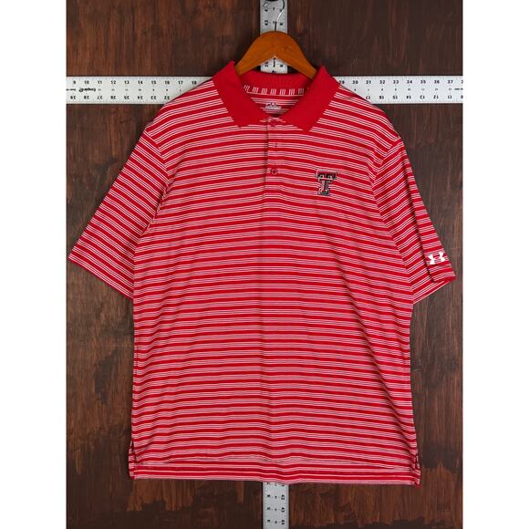 Texas Tech Red Raiders NCAA Under Armour Activewear Striped Polo Shirt Red Large - Picture 2 of 10